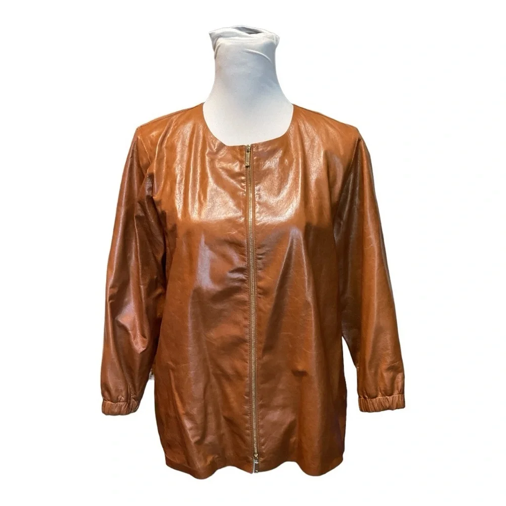 Lafayette 148 New York Brown Wylie Leather Jacket Size L NWT